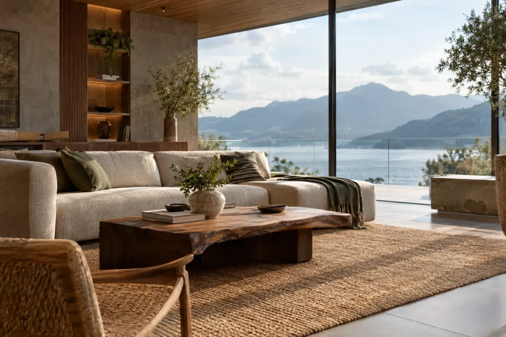 Luxury interior with sustainable materials and artisan craftsmanship